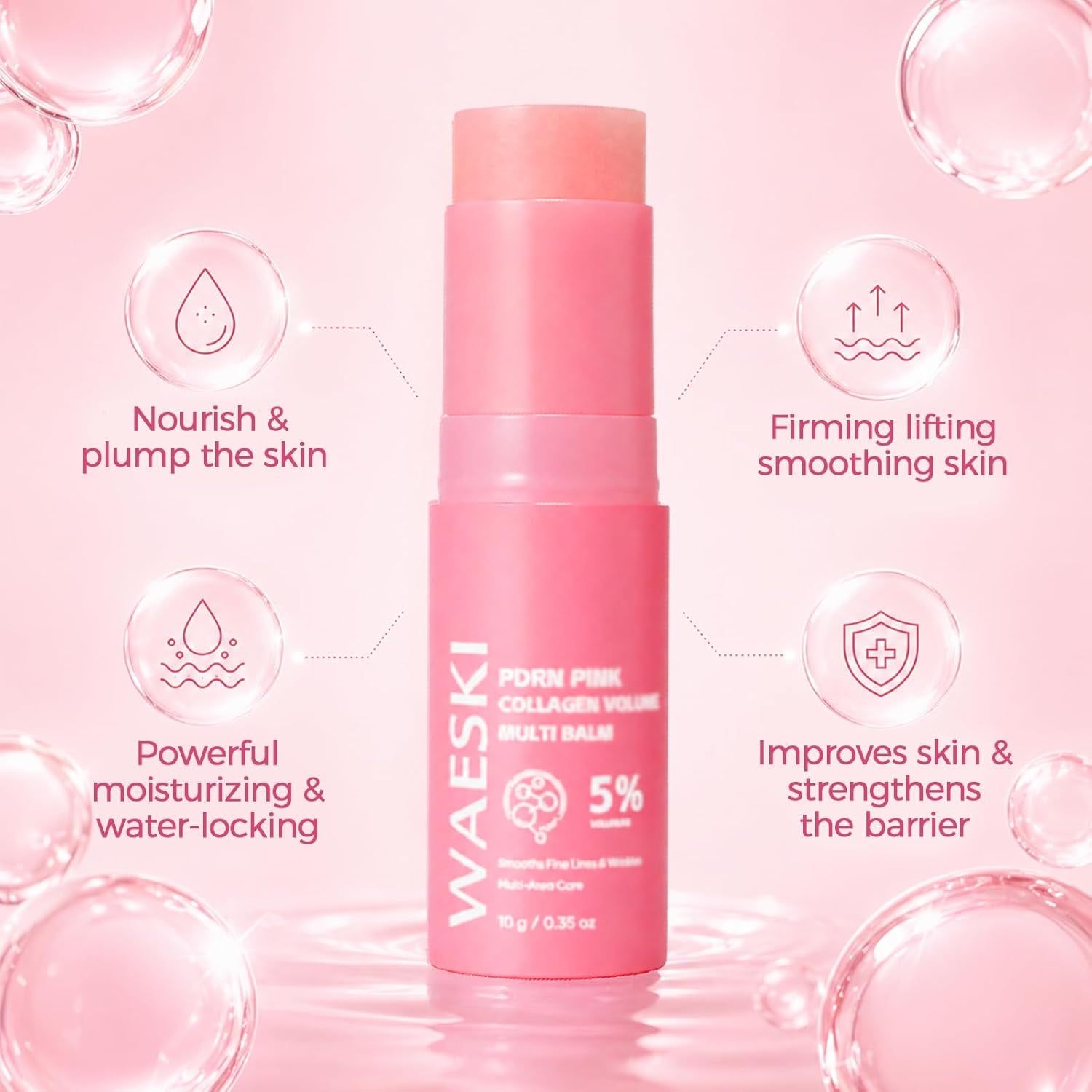 PDRN Pink Collagen Volume Multi Balm, Collagen Plumping Stick for Face, Neck, under Eyes, Lips, Lines Care, Hydrating & Firming Skin (2PCS)