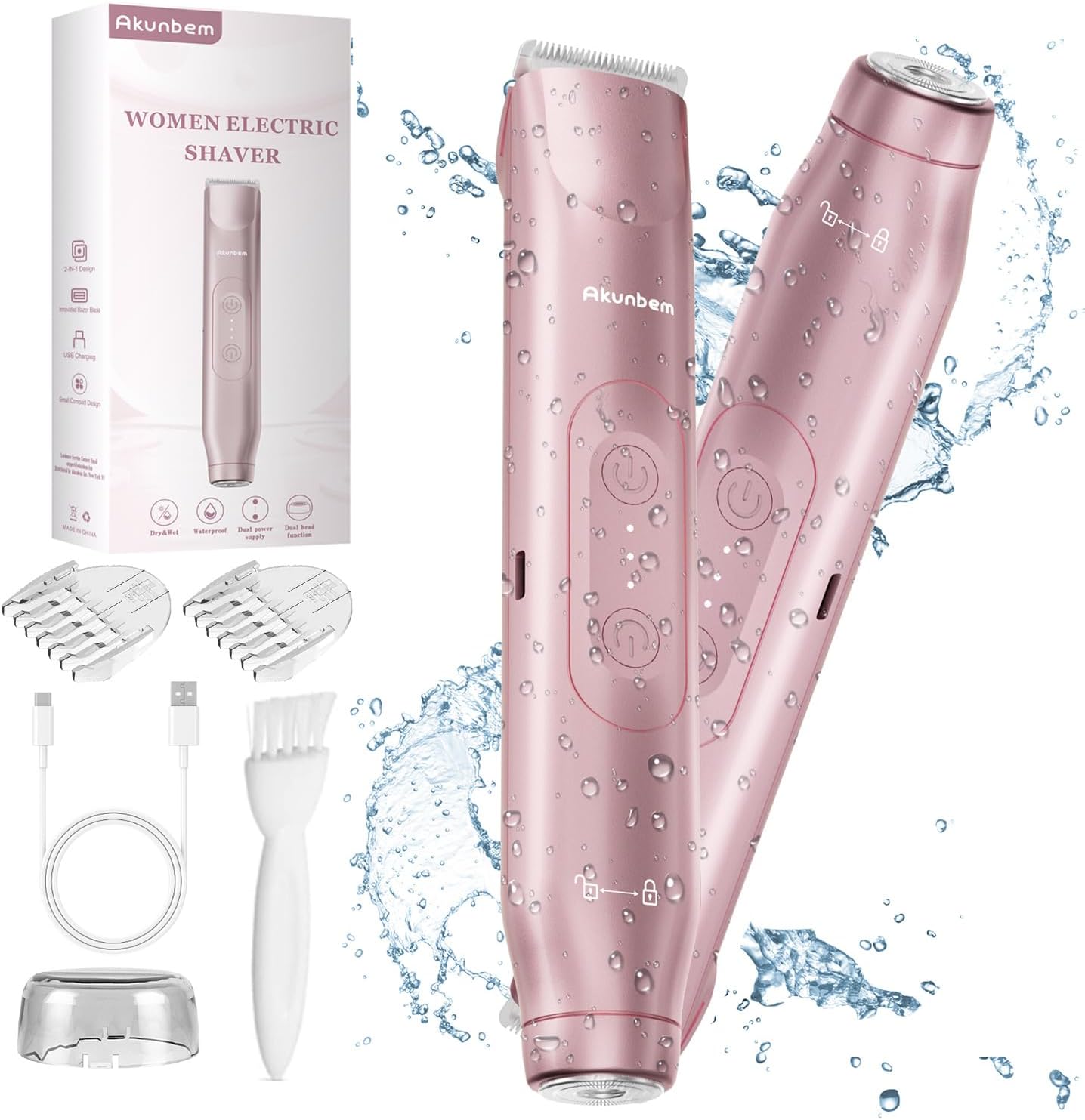 2 in 1 Women Electric Shaver Dual Head Bikini Trimmer for Women. Pink