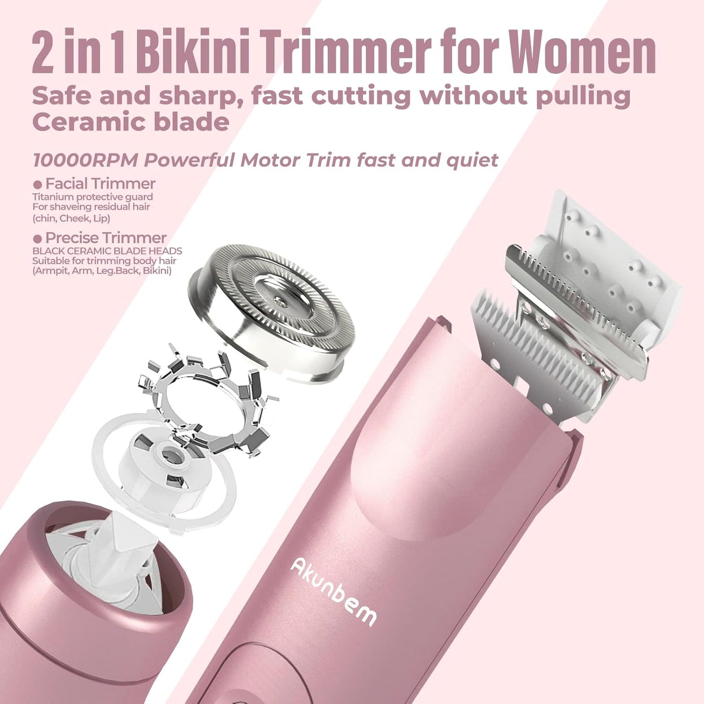 2 in 1 Women Electric Shaver Dual Head Bikini Trimmer for Women. Pink