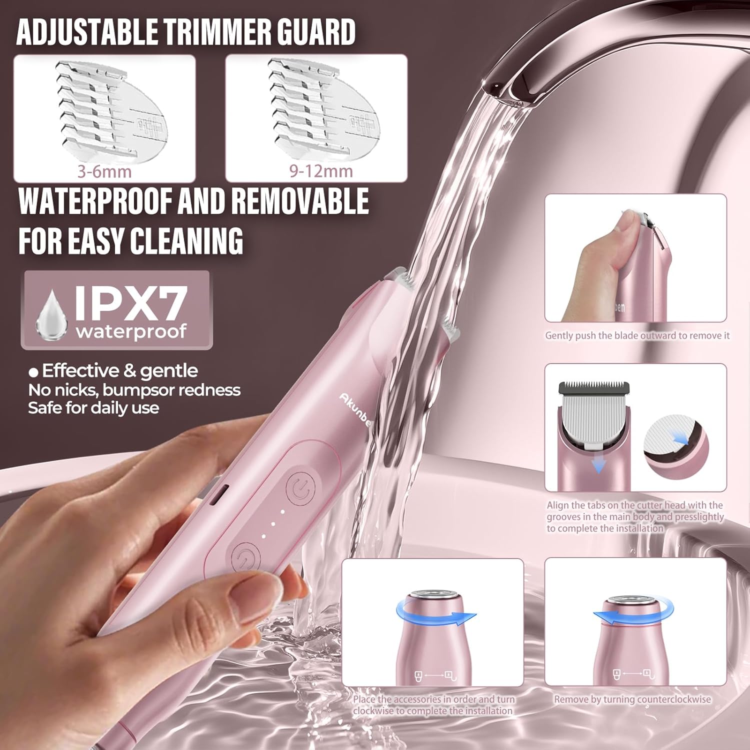 2 in 1 Women Electric Shaver Dual Head Bikini Trimmer for Women. Pink