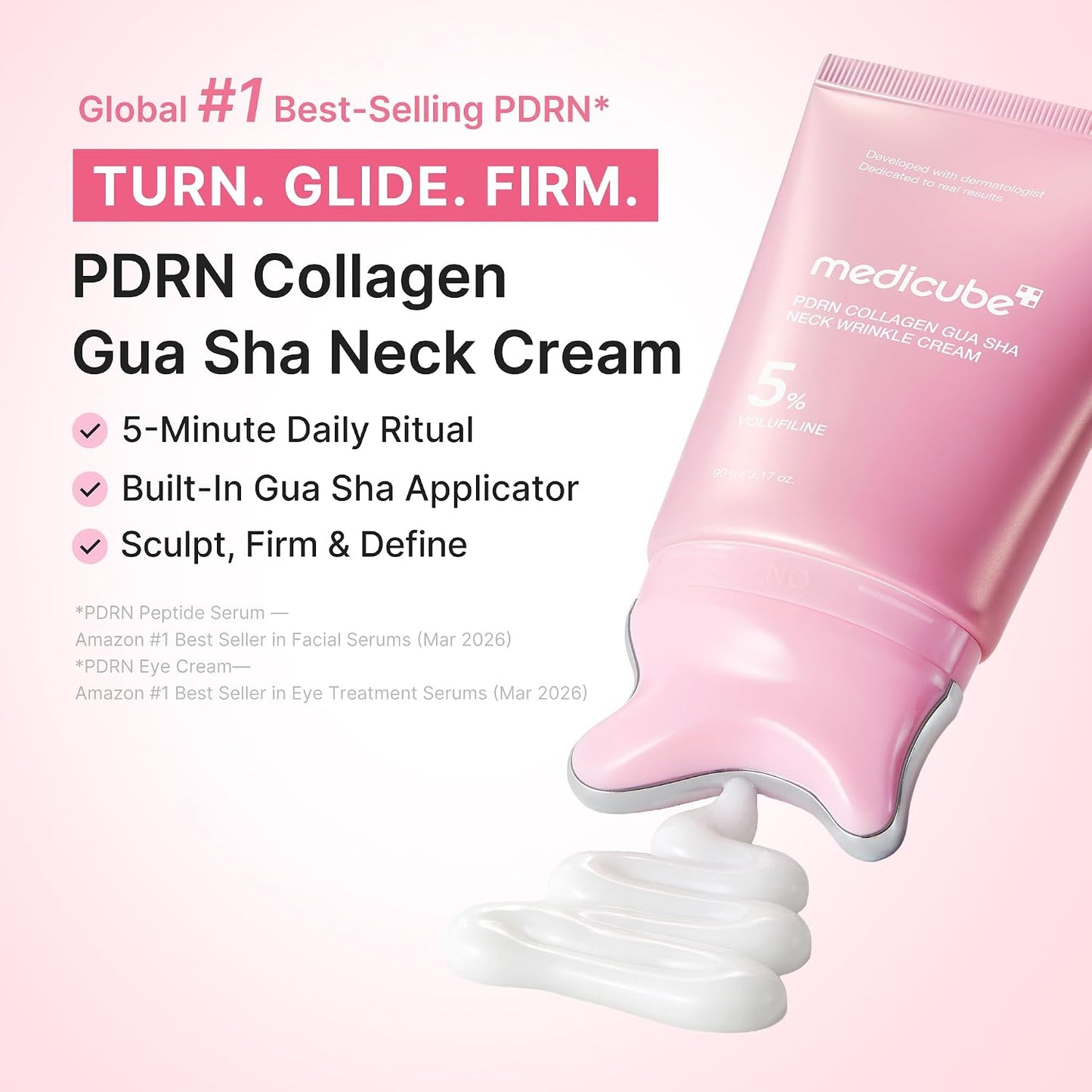 PDRN Collagen Gua Sha Neck Wrinkle Cream | Built-In Gua Sha Massager with Volufiline 5% | Korean Skincare, 3.17 Oz