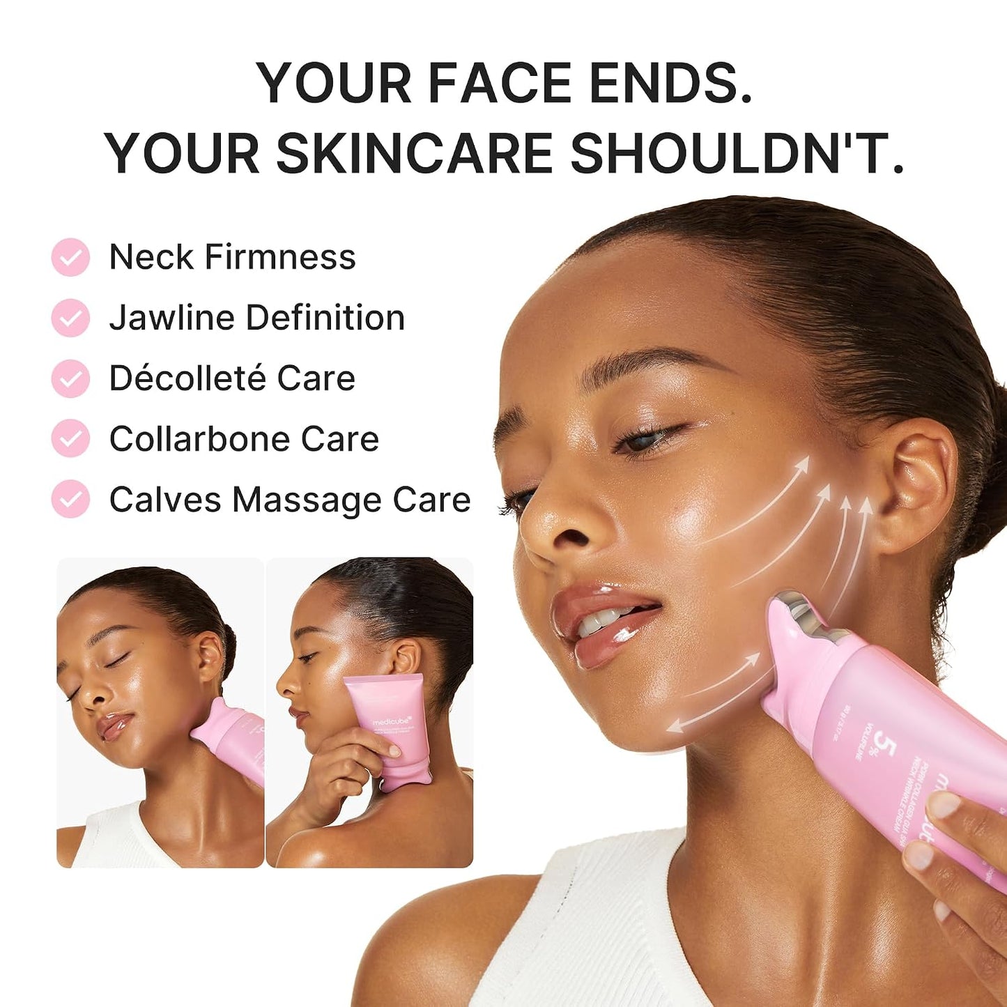 PDRN Collagen Gua Sha Neck Wrinkle Cream | Built-In Gua Sha Massager with Volufiline 5% | Korean Skincare, 3.17 Oz